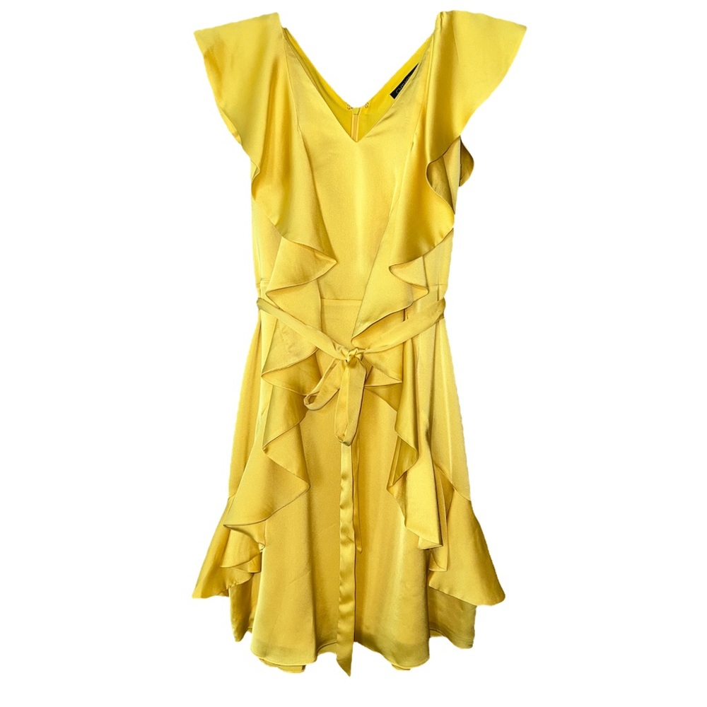 Christian Siriano V-Neck Yellow Statement Ruffle Dress | EUC Size 2
